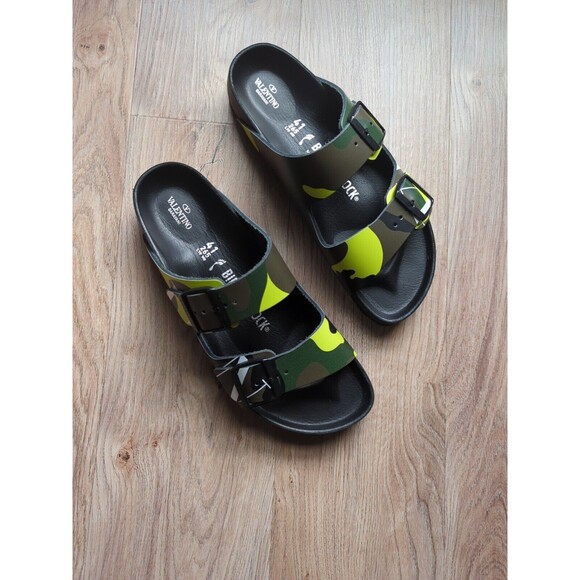 Birkenstock Valentino Arizona Army Lime Camo Logo Sandals EU 41 Mens 8-8.5 - Picture 7 of 16
